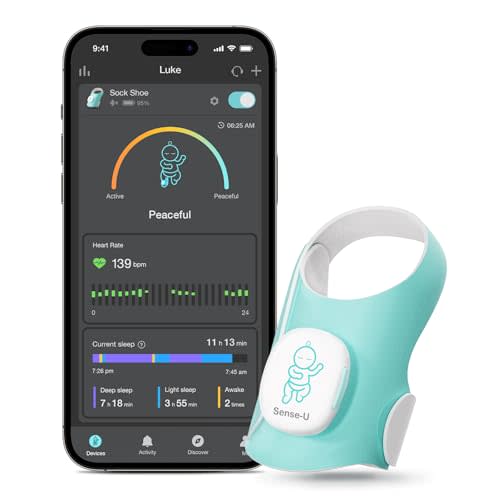 Sense-U Smart Sock Shoe Baby Monitor - Track Babys Heart Rate, Movement and Sleep, Infant Foot Monitor for Peace of Mind