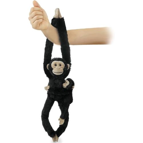 2pcs Chimpanzee Hanging Stuffed Animal Mother with Baby Hangs Plush Toys, Hooks and Stuffed Animals with Rings for Kids, Gifts for Boys and Girls（Black）