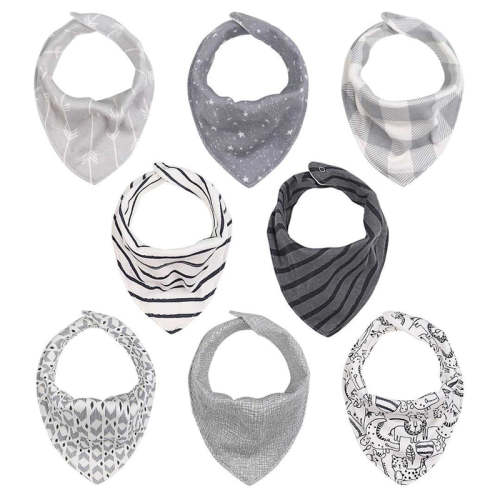 Bandana Baby Drool Bibs, Unisex, Cotton, 8-Pack, Greys
