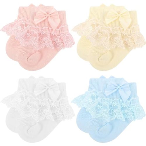 BQUBO Baby Girls Socks Eyelet Ruffle Lace Socks Cute Frilly Sock Newborn/Infant/Toddlers/Kids Girl Dress Sock 0-6 Months