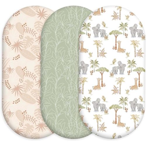 Baby Bassinet Sheets for Boys & Girls, 3 Pack 32" x 16" Fitted Bassinet Mattress Sheets, Compatible with Halo Bassinet Swivel Sleeper, Oval Hourglass Rectangle Mattress, Brown Elephant