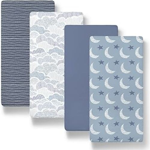 The Peanutshell Baby Bassinet Sheets 4-Pack for Girl or Boy - Soft, Oval & Fitted Baby Girls or Boys Sheet, Rectangle, Fitted Covers for Crib, Halo Bassinet Mattress - Soft Cloud