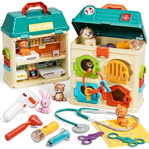 Lehoo Castle Critter Clinic with Key, Pretend Play Doctor Toys for Kids 3-5