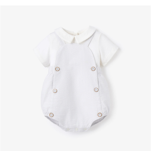 Blue Seersucker Overall Bubble + Collared Shirt