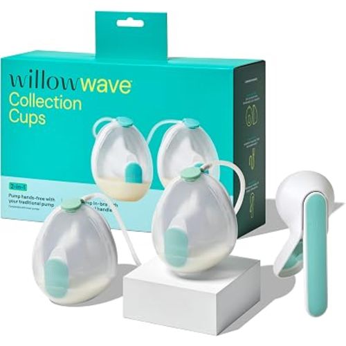 Willow Wave Double Wearable Manual Breast Pump, Pump Both Sides Discreetly, Ergonomic Handle, 24mm Silicone Flanges, Two 5oz Containers, Works with Electric Breast Pumps as Hands-Free Conversion Kit
