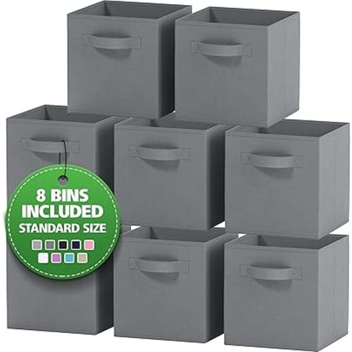 Storage Cubes Pack Of 8 - Standard Size Cube Storage Bin 10.5x10.5x11 With Dual Handles For Easy Carrying- Fabric Storage Bins Collapsible (Grey)