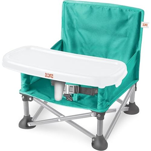 Bright Starts Pop 'N Sit Portable Booster, Indoor/Outdoor Use, Floor Seat with Feeding Tray, Teal, 6 Mos - 3 Yrs