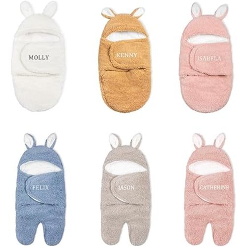 Personalized Baby Name Bunny Swaddle Blanket - Custom Newborn Gift for New Baby
