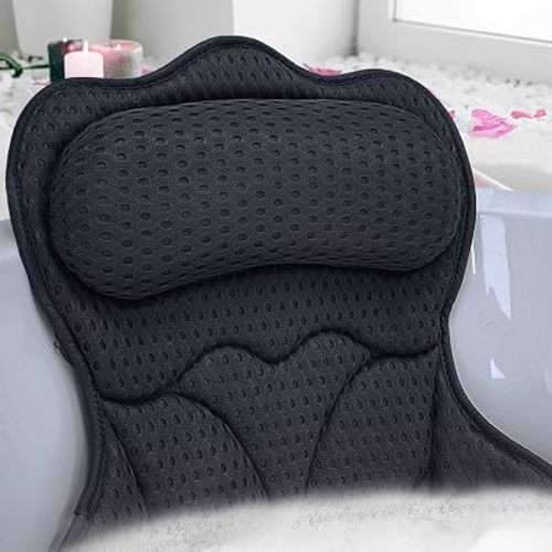 REEZEIVI Bath Pillows for Tub,Bath Pillow with 6 Non-Slip Suction Cups,Soft 4D Mesh Fabric,Bathtub Pillows for Tub Neck and Back Support,Extra Thick Luxury Bathtub Pillows,Black