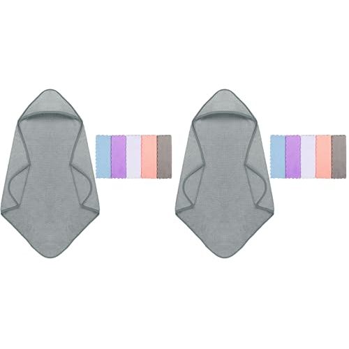 Orighty Baby Hooded Towel with Five Washcloths, 28 x 28 Inch Super Soft Bath Towel with Hood for Babies, Infant, Newborn Essential - Ideal Baby Stuff Registry for Boys and Girls (Grey) (Pack of 2)