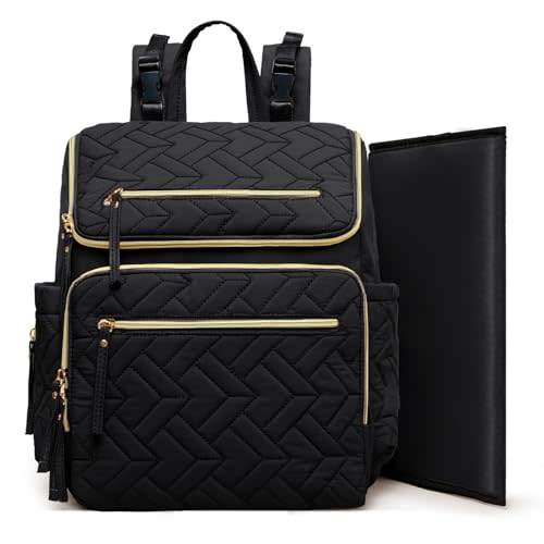 Omanmoli Diaper Bag Backpack Large Baby Travel Bag Diaper Essential Bag with 17 Diaper Bag Organizers,4 Insulated Pockets,Portable Changing Pad,Stroller Buckles,Black