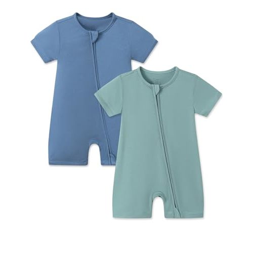 JunNeng Short Sleeve Romper, Rayon from Bamboo Baby Boy Sleeper Jumpsuit | 2 Way YKK Zipper, Cool & Soft, Breathable, Summer 2 Pack Outfits, Footless One-piece
