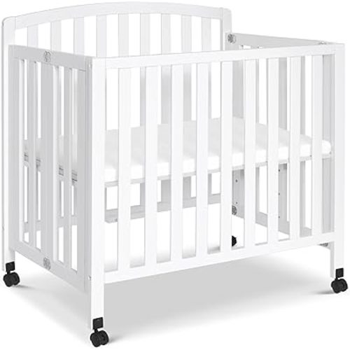 Davinci Dylan Folding Portable 3-in-1 Convertible Mini Crib and Twin Bed in White, Greenguard Gold Certified