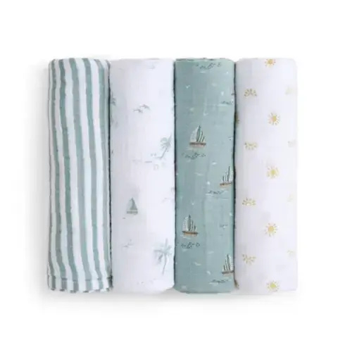 aden + anais Organic Cotton Muslin Swaddles in Sailing Seas 4 Pack