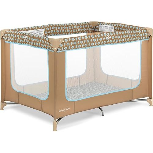 Dream On Me Zodiak Portable Playard in Coffee and Blue, Lightweight, Packable and Easy Setup Baby Playard, Breathable Mesh Sides and Soft Fabric - Comes with a Removable Padded Mat