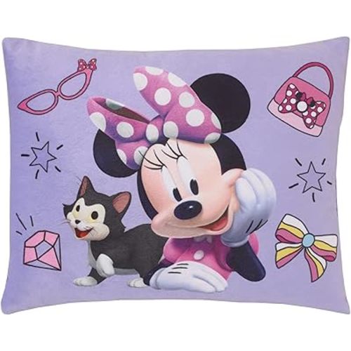 Disney Minnie Mouse I am Awesome Lavender and Pink, Figaro Plush Decorative Throw Pillow