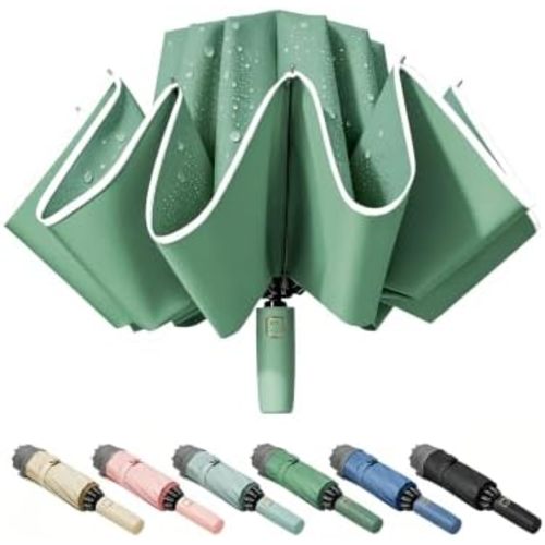 Fogkey Large Windproof Travel Umbrella - Reverse Auto Folding Car Umbrella for Rain and Sun, Compact Inverted Design with Waterproof Canopy, 10 Durable Ribs, Fits Backpack, Portable for Women & Men