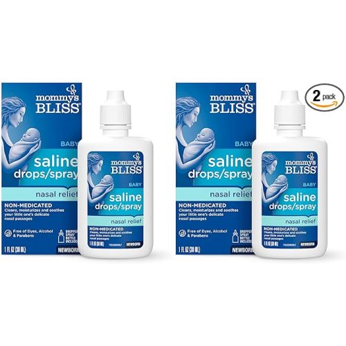 Mommy's Bliss Saline Drops/Spray, Nasal Relief for Newborns & Up, 1 Fl Oz (Pack of 2)