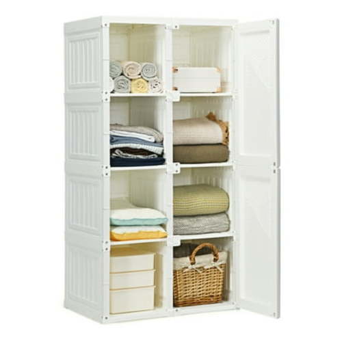 Gymax Portable Closet Clothes Foldable Armoire Wardrobe Closet w/ 8 Cubby Storage