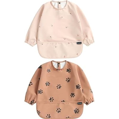 Weaning Bib with Long Sleeves 2PCS & BLW, Soft and Skin-Friendly Material, Coverall Bibs for Baby Feeding, Waterproof and Easy to Clean & Machine Washable, for Baby Infant Toddlers