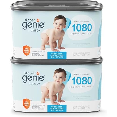 The Diaper Genie Jumbo Square Refill, with Continuous Film, can Hold up to 1080 Newborn-Sized Diapers per Refill (Pack of 2)
