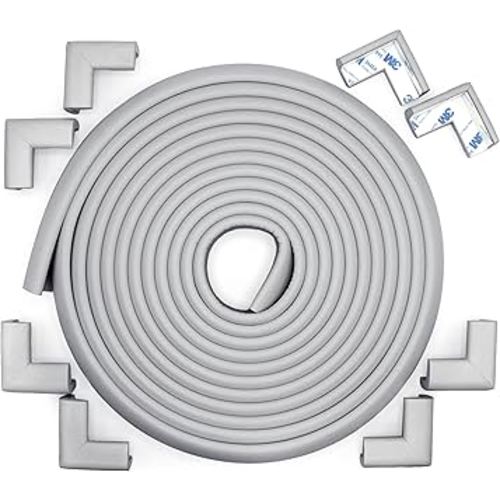 Roving Cove Slimfit Corner Edge Protector for Baby Proofing (Small 18ft Edges 8 Corners), Furniture Safety Bumper Guard, Soft NBR Rubber Foam, 3M Adhesive, Stone Grey