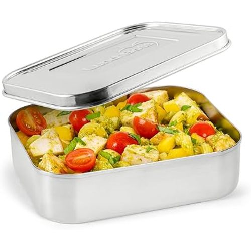 LunchBots Medium Uno Stainless Steel Sandwich Container - Open Design for Wraps - Salads or a Small Meal - Eco-Friendly - Dishwasher Safe and BPA-Free - Stainless Steel