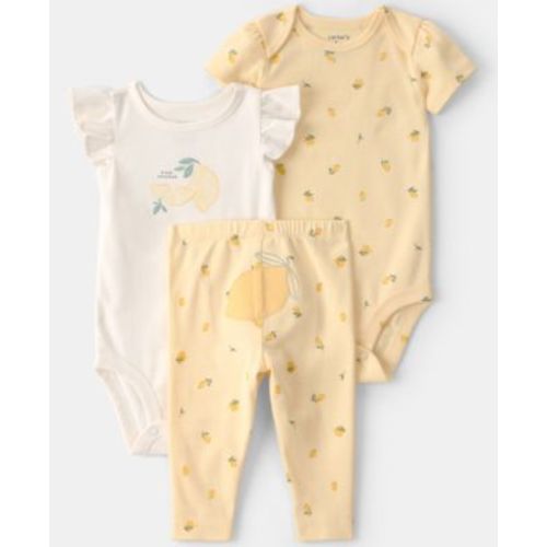 Baby Girls' Lemon Print Bodysuits and Pants, 3-Piece Set