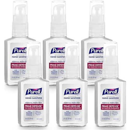 Purell Prime Defense Advanced Hand Sanitizer, Fragrance Free, Our Maximum Strength Formula, 2 fl oz Travel-Size Pump Bottles (Pack of 6) - 3299-04-EC