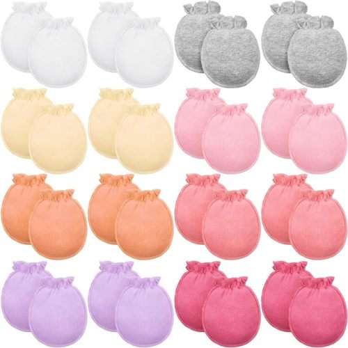 16 Pairs Newborn Baby Cotton Mittens No Scratch Gloves Unisex Newborn Mittens for baby Boys Girls 0-6 Months