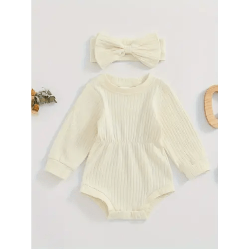 baby girl fall outfit solid color round neck long sleeve - Temu