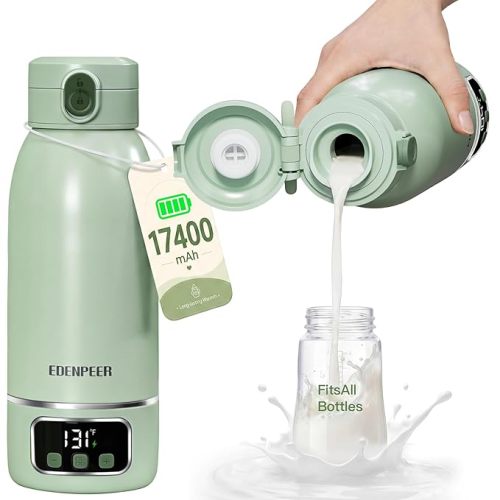 Portable Bottle Warmer for Travel, Fast Baby Bottle Warmer Portable with Precise Temperature Control, 17 OZ Milk Warmer, Leak-Proof Cordless Breastmilk Warmer, Fits Most Baby Bottles for On the Go