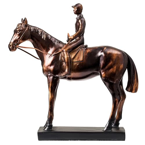 Lukitas Horse Rider Statues and Sculptures, Horse Racing Figurine Home Decor, Equestrian Gift for Horse Lovers, Horseback Riding Ornament, Resin 10.5''