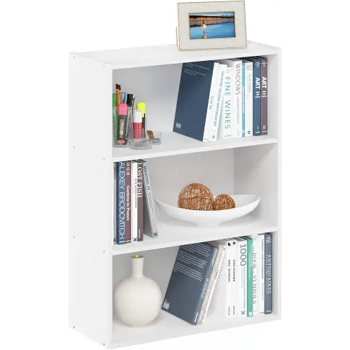 Furinno PASIR Book Shelf, 3-Tier Bookshelf, Storage Shelves Bookcase, 9.7 x 23.7 x 31.5, for Living Room, Bedroom, Home Office, Plain White