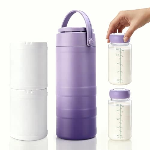 Breast Milk Cooler for Work &Travel,24 Hours 360°Cooling,Gift for New Moms | Portable 19oz Larger Capacity Breastmilk Chiller, Milk Cooler with 2 Storage Bottles, No Office Fridge Needed