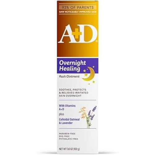 A+D Overnight Healing Diaper Rash Ointment - Soothes, Protects & Relieves Diaper Rash Overnight with Lavender & Colloidal Oatmeal - Healing Ointment for Red, Itchy, Irritated Skin - 3.6oz