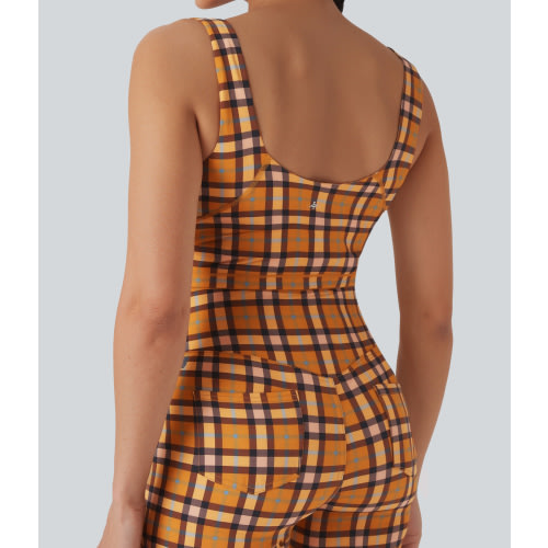 V Neck Plaid Cool Touch Cropped Yoga Tank Top