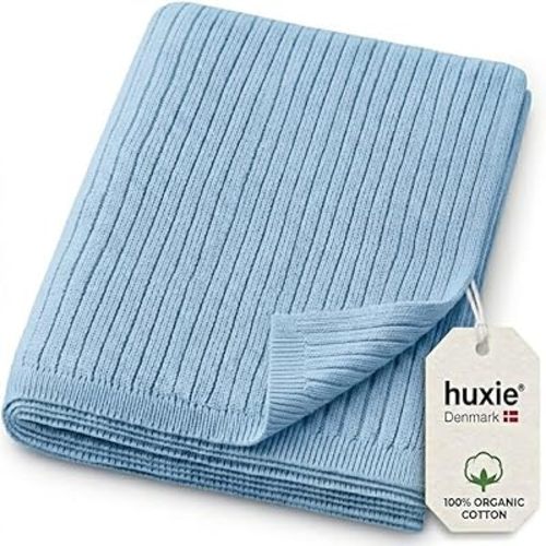 Knitted Organic Cotton Baby Blanket- Swaddle Blanket, 30" x 40" Soft Receiving Blanket for Newborn (Polar Blue)
