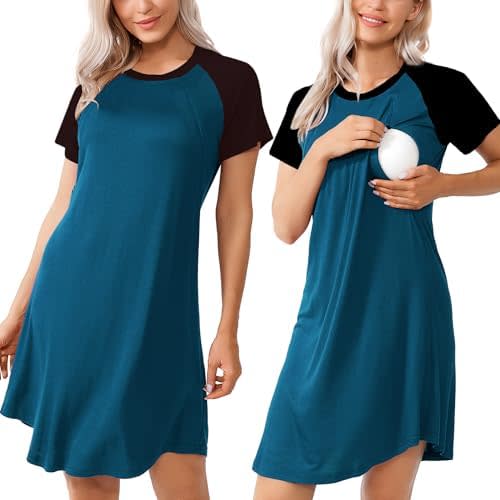 Women Sleepshirts 3 in 1 Labor/Maternity/Nursing Nightgown Short Sleeve Breastfeeding Sleep Dress XS-3XL
