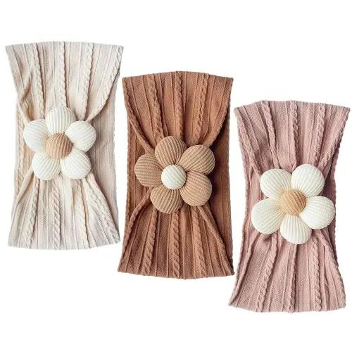 Nirvany 3 Pcs Baby Flower Headband, Nylon Baby Girl Headbands Soft Hairbands Baby Girl Accessories for Newborn Infant Toddler