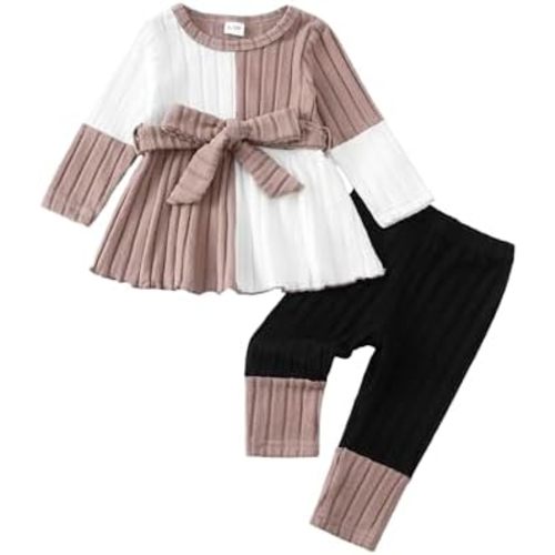 Kucnuzki Toddler Baby Girl Clothe Long Sleeve Shirt Sweatshirt Leggings 2 Piece Kids Baby Girl Fall Outfit Winter Clothe
