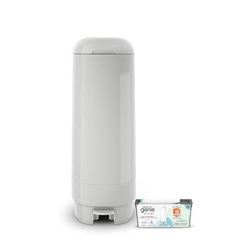 Diaper Genie Signature Pail (Grey) Includes 1 Easy Roll Refill with 18 Bags | Holds Up to 846 Newborn-Sized Diapers Per Refill