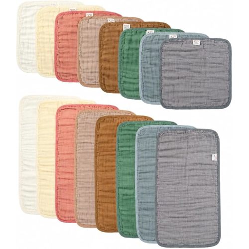 Muslin Burp Cloths,16 Pack 6-Layer Ultra Absorbent and Soft 100% Cotton Baby Towels Essentials Drool Rags and Messes,Colorful Shower Gifts for Boy Girl, Newborn Bibs,Infants Wash Cloths