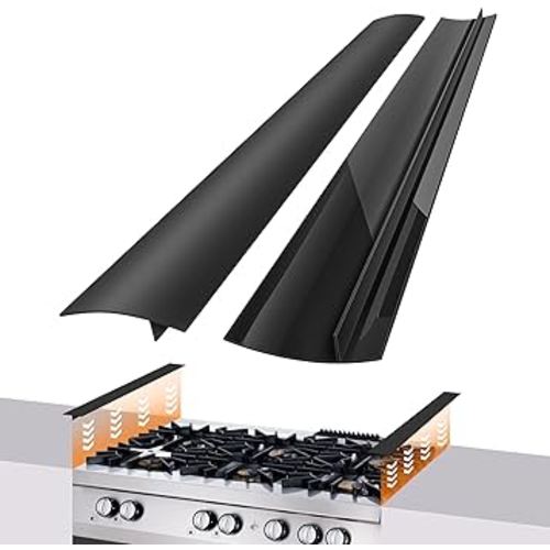 FLSEPAMB Silicone Stove Gap Covers, 2 Pack Heat Resistant Oven Gap Filler Seals Gaps with Anti-Slip Mirror Base, Stain Resistant Stove Counter Gap Cover Silicone Strips Between Stovetop and Counter