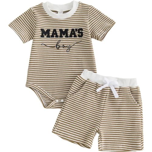 FOCUSNORM Newborn Baby Boy Summer Clothes 3 6 12 18 Months Outfit Letter Embroidery Waffle Short Sleeve Romper & Shorts Set