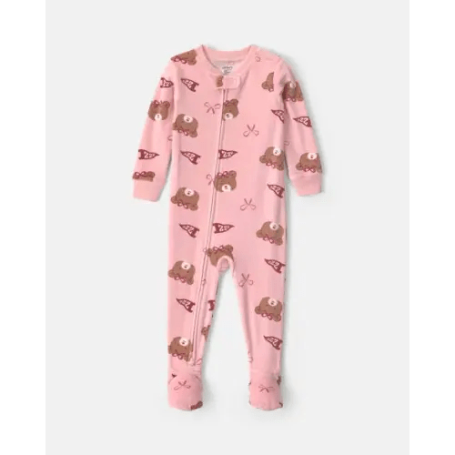 Toddler Girl 1-Piece Bears & Bows DreamPlush Snug Fit Footed Pajamas (5T)