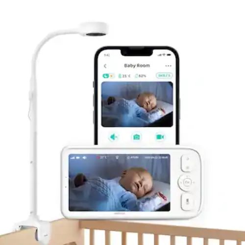 Peekababy - Baby Monitor with 5" Screen & Camera, 2K Video, Long-Range Connection, Sleep Tracking, Cry Detection, Two-Way Audio - White
