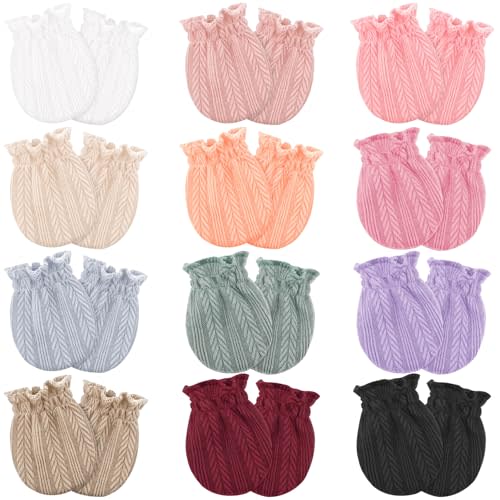 BQUBO 12 Pairs Baby Mittens Newborn Infant Mittens No Scratch Cotton Elastic Wrist Gloves for Boys Girls 0-6 Months