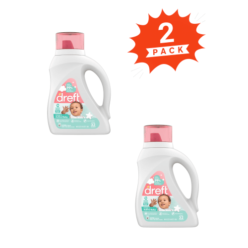 Dreft Stage 2 Active Baby Liquid Laundry Detergent (Pack 2) - 64 Loads, 92fl
