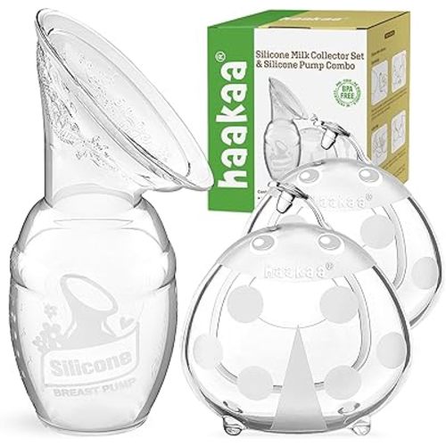 haakaa Manual Breast Pump for Breastfeeding 4oz/100ml and Ladybug Milk Collector 2.5oz/75ml Combo, Food-Grade Silicone